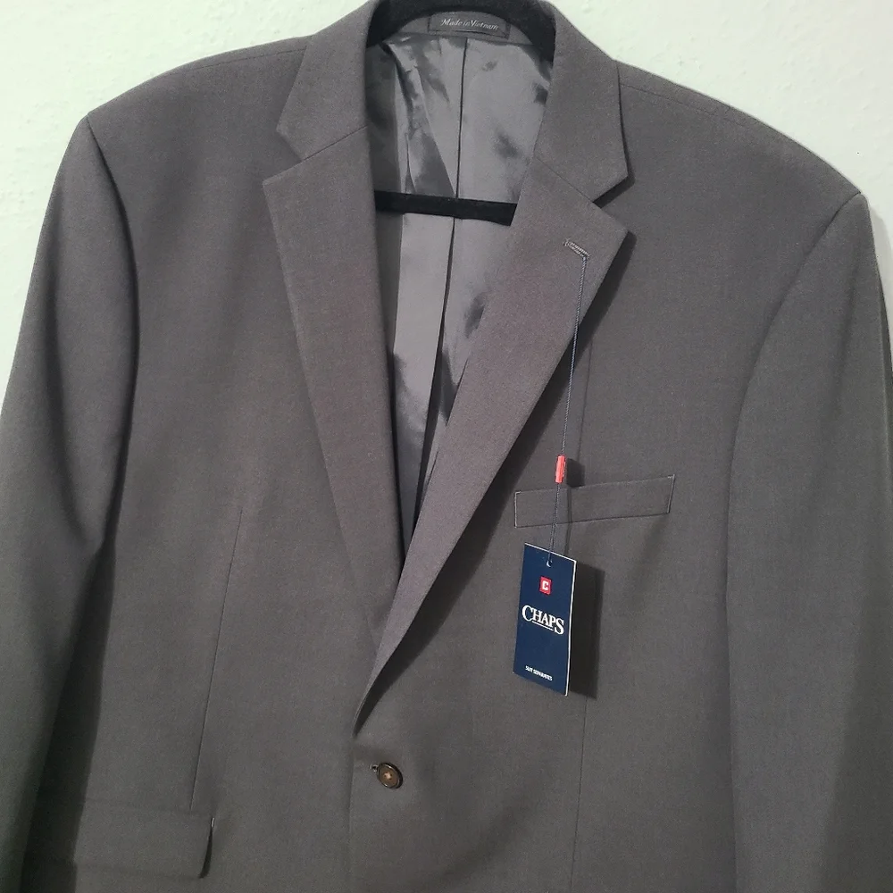 Chaps Men's Classic Fit Performance Stretch Suit Jacket Blazer Gray NWT‎ 48L